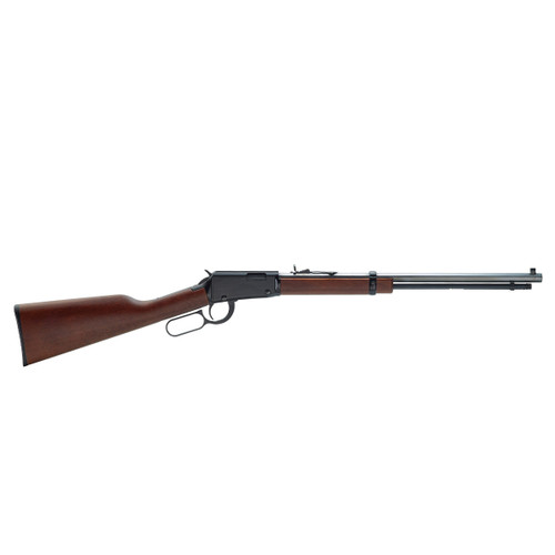 Right side profile view of a Henry Lever Action Octagon Frontier .22 WMR rifle featuring a walnut stock and octagon barrel.
