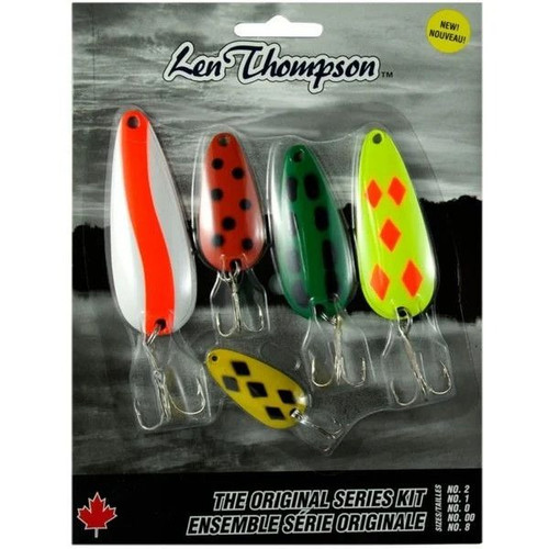Len Thompson The Original Series Kit retail blister card pack containing 5 different sized casting and trolling spoon fishing lures in classic Canadian patterns.