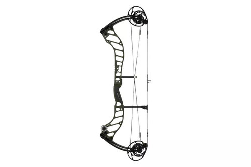 Profile view of an all-black Bowtech Ascend right-hand compound hunting bow isolated on a plain white background