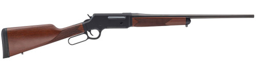 Full profile view of a Henry Long Ranger lever-action rifle chambered in .243 Win with a 20-inch barrel and checkered walnut stock.
