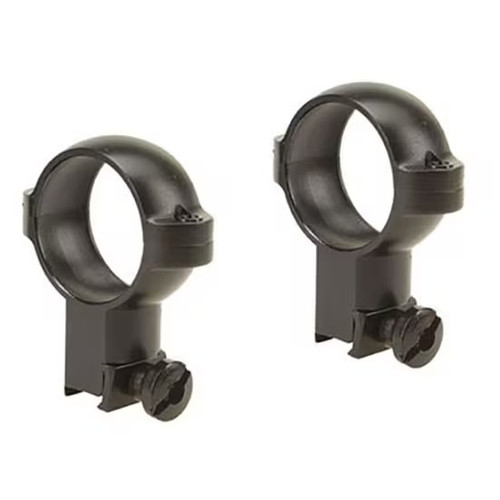 A pair of matte black Burris Signature 1-inch high scope rings designed for twenty-two rimfire and airgun rifles, isolated on a white background. Each rifle scope ring features a circular top clamp structure, a raised high-profile neck, integrated synthetic inserts, and a slotted mounting thumb screw clamp at the flat base.