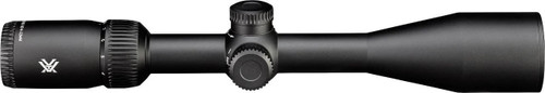 Left side profile view of a matte black Vortex Crossfire HD 4-12x44 riflescope on a white background