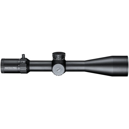 Side profile view of a black Bushnell Match Pro ED long-range riflescope on a clean white background
