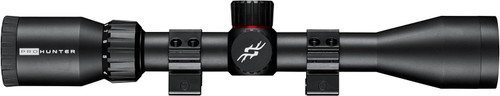 Side profile view of a black Simmons ProHunter 3-9x40 riflescope with integrated mounting rings
