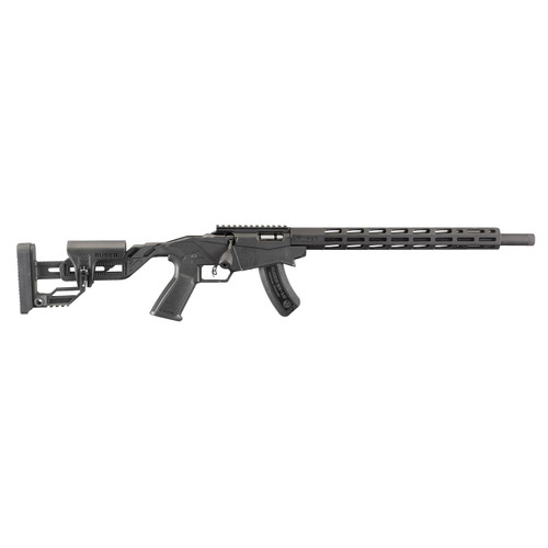 Ruger Precision RimfRuger Precision Rimfire 8402 rifle side profile showing black modular glass filled nylon chassis and adjustable buttstock configuration
ire 17 HMR-The Outdoorsman