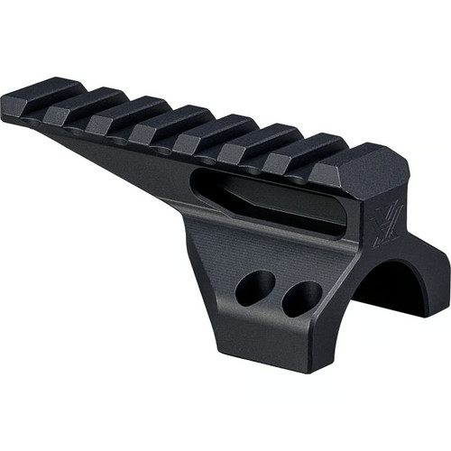 Three-quarter angle of Vortex Precision Matched Diving Board Mount 34mm showing top picatinny rail on a white background