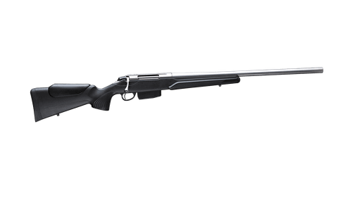 Tikka T3x Varmint .223 Remington bolt-action rifle with synthetic stock on white background
