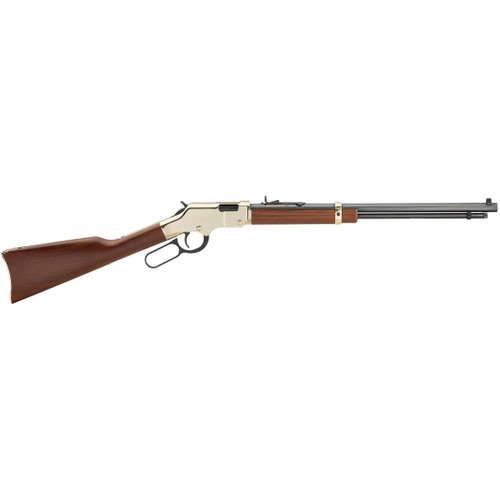 Profile view of the Henry Golden Boy Lever Action Rimfire Rifle in .22 LR showing the American walnut stock and Brasslite receiver.