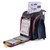 Three-quarter angled view of the black and red Ugly Stik 3700 Deluxe Tackle Backpack showing the main body compartments and side towel loop.