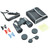 Full operational kit display including the Bushnell binoculars, carrying case, neck strap, lens caps, cleaning cloth, and 4 sets of interchangeable color tiles.
