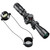 Overhead view of a black Simmons 3-9x32mm rimfire riflescope next to an unattached elastic lens cap storage strap