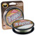 Spool of 4lb test green tint fishing line sitting in front of its cardboard backing packaging.