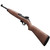An angled perspective view from behind the stock of a Crosman M1 replica BB air rifle on a white background. The view emphasizes the textured black recoil pad on the synthetic wood-grain stock, extending down the frame toward the barrel and front sight post.