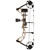 Full vertical view of a right-handed Diamond Radian compound bow package configured in Mossy Oak Bottomland camouflage. Shows the complete setup with dual cams, bowstrings, mounted multi-pin sight, brush arrow rest, split limbs, and attached arrow quiver.