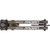 A horizontal view looking directly down the split solid limbs of a Diamond Radian compound bow by Bowtech. Features a matte black finish printed with the white and gold Diamond Radian logo text alongside the pocket mounting hardware.
