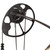 A close-up view of the adjustable black aluminum cam system at the end of a compound bow limb. The cam shows numbered draw length markings from 19 to 29 inches, intersecting bowstrings, and an attached rubber string silencer.