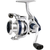 Side profile product shot of an Okuma Aria 4000a spinning fishing reel isolated on a white background. It features a corrosion-resistant metallic silver graphite frame, a deep blue aluminum spool with the model text "ARIA-4000a" and "GEAR RATIO 5.0:1" markings, an open metal bail wire, and an adjustable silver crank arm finished with an ergonomic black rubber paddle knob.