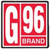 Square G96 Brand logo showing bold white text split into sections on a solid red background with a thin white border