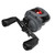 Angled front view of a black Quantum Invade baitcasting reel showing the dual handle knobs and line guide
