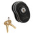 Front view of black trigger lock face with two brass keys on a clean white background