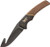 Angled view of a Browning Primal fixed blade hunting knife featuring a gut hook on a white background