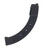 Reverse side profile view of a curved black polymer twenty-five round rifle magazine on a white background