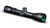 Angled studio shot of KonusPro 3-10x44 riflescope showing green multi-coated lens and textured adjustment turrets