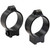 Three quarter perspective studio shot of a pair of black Talley 30mm rimfire mounting rings on white background