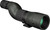 Three quarter front perspective view of a matte green Vortex Diamondback HD straight spotting scope highlighting the large objective lens bell