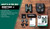 Marketing overview graphic showing retail box packaging case strap and accessories for youth binoculars