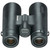 Top down view of black rubber armored roof prism hunting binoculars on a clean white background
