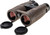 Angled front view of tan Bushnell Forge binoculars with attached flip down objective lens covers