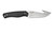 Left side profile view of Schrade Exertion fixed blade hunting knife with a textured black grip handle on white