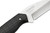 Close-up perspective view of the Schrade Exertion stainless steel blade near the ergonomic index finger guard