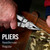 Infographic showing the heavy-duty needle-nose pliers gripping a metal fixture with overlay text reading Pliers