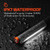 The illuminated pocket work light resting on wet gravel under splashing water with text overlay IP67 WATERPROOF
