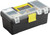 Three-quarter angle view of closed Outers gun cleaning toolbox with transparent lid compartments