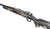 Close-up detail view of a carbon fiber rifle barrel muzzle with a metallic brake on a white background