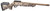 High right angle view of a Ruger American Rimfire bolt-action rifle in Go Wild Camo with a bronze barrel on a white background