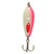 A red and white fishing lure with a clacker design, irresistible to fish. Suitable for various species and fishing techniques. Get yours at theoutdoorsman.ca.
