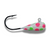 Pink and green fishing lure with hook