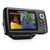 Humminbird fishfinder displaying underwater view with fish icons and depth readings.