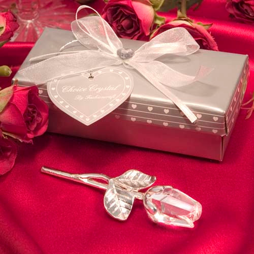 Clear Crystal and Silver Long Stem Rose With Gift Box