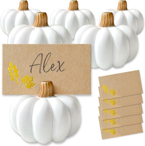 White Pumpkin Place Card Holder Set of 6 With Cards