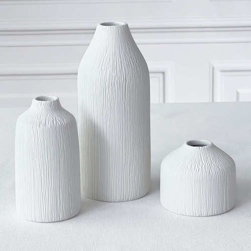 Farmhouse Ceramic White Bud Vases  Set of 3 Farmhouse Ceramic White Bud Vases  Set of 3