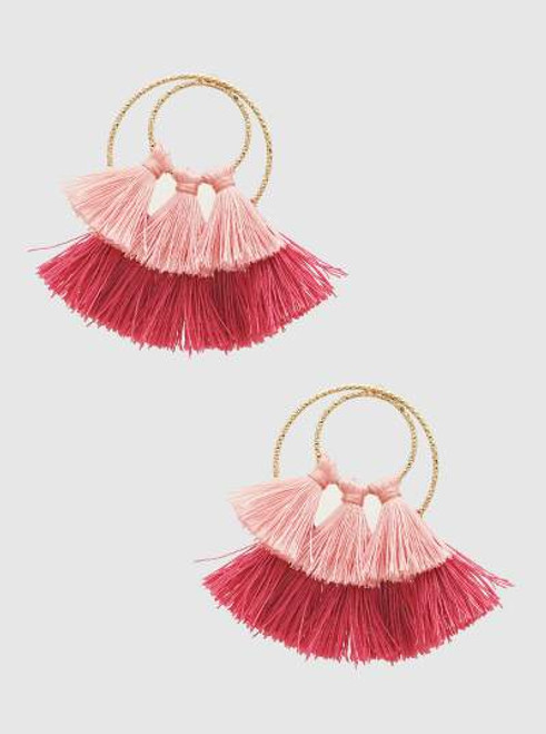 Thread Tassels Open Round Drop Earrings Pinks Free Shipping