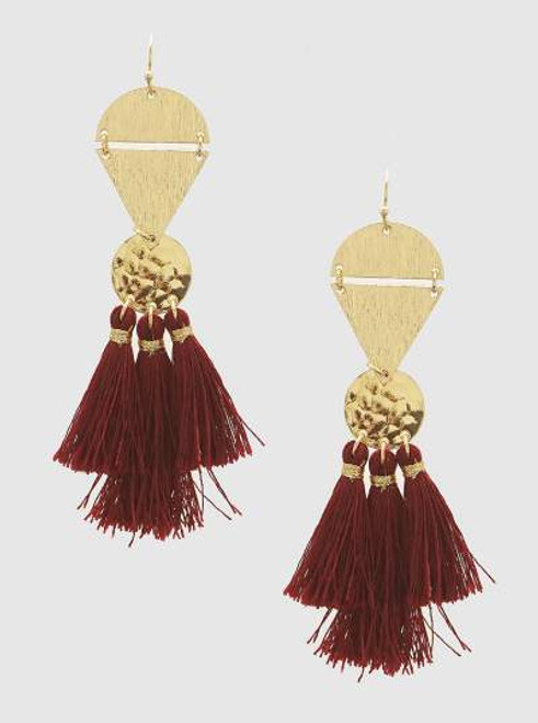 Gold with Wine Thread Multi Tasseled Earrings Free Shipping