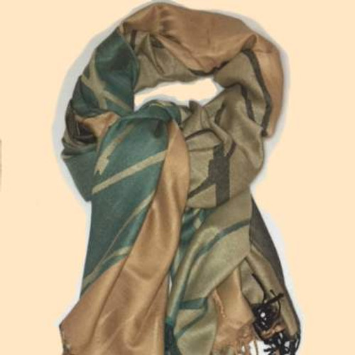 100 % Pashmina Wool Scarf Camel Abstract Pattern