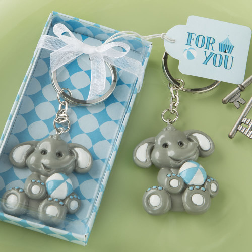 2 Adorable Baby Elepahant With Blue Design Key Chain with 1 Boxed