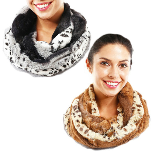 Leopard and Fur Print Infinity Scarf in 2 Colors of Black and Brown Leopard and Fur Print Infinity Scarf in 2 Colors of Black and Brown